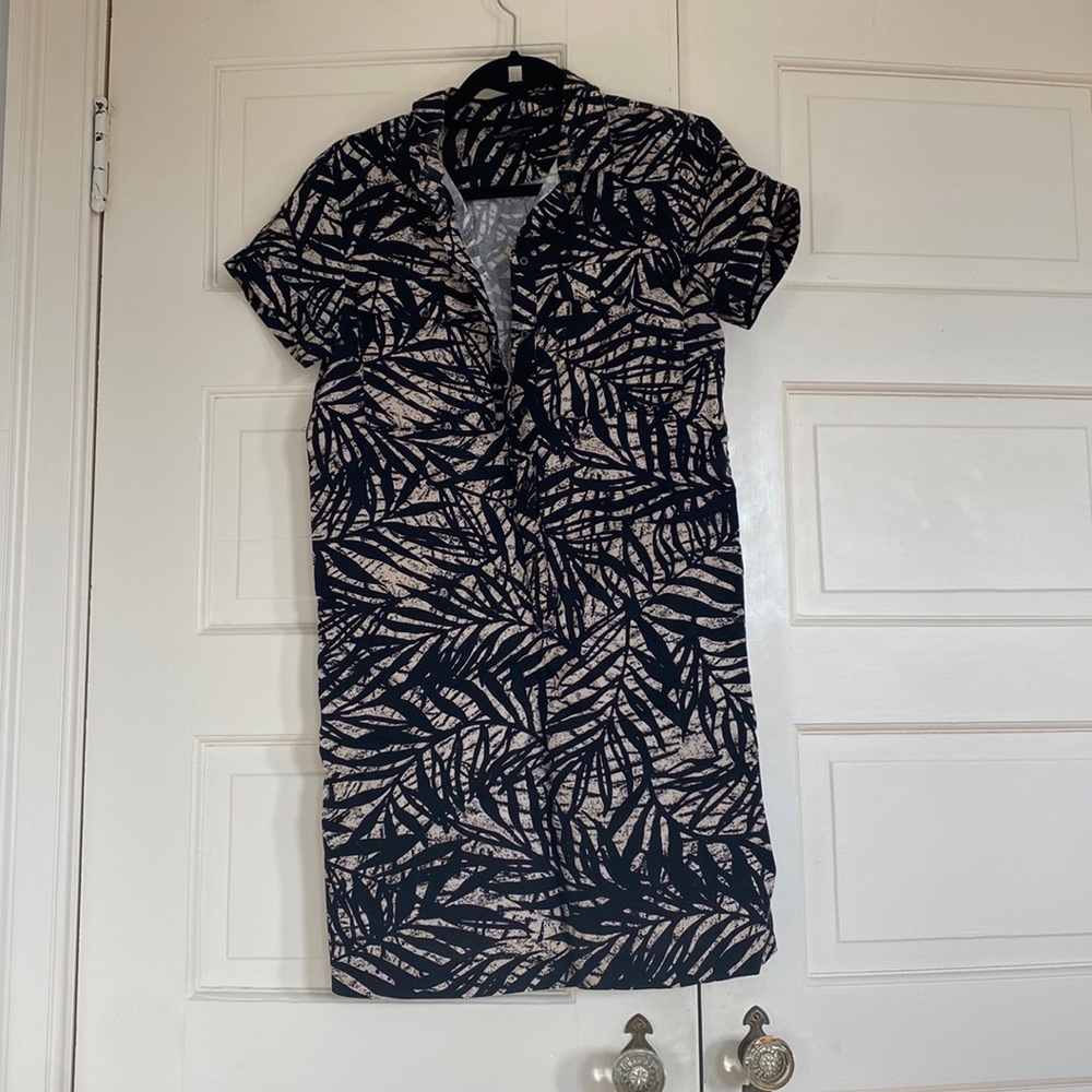 Banana Republic Black and Tan print collared shirt dress 6